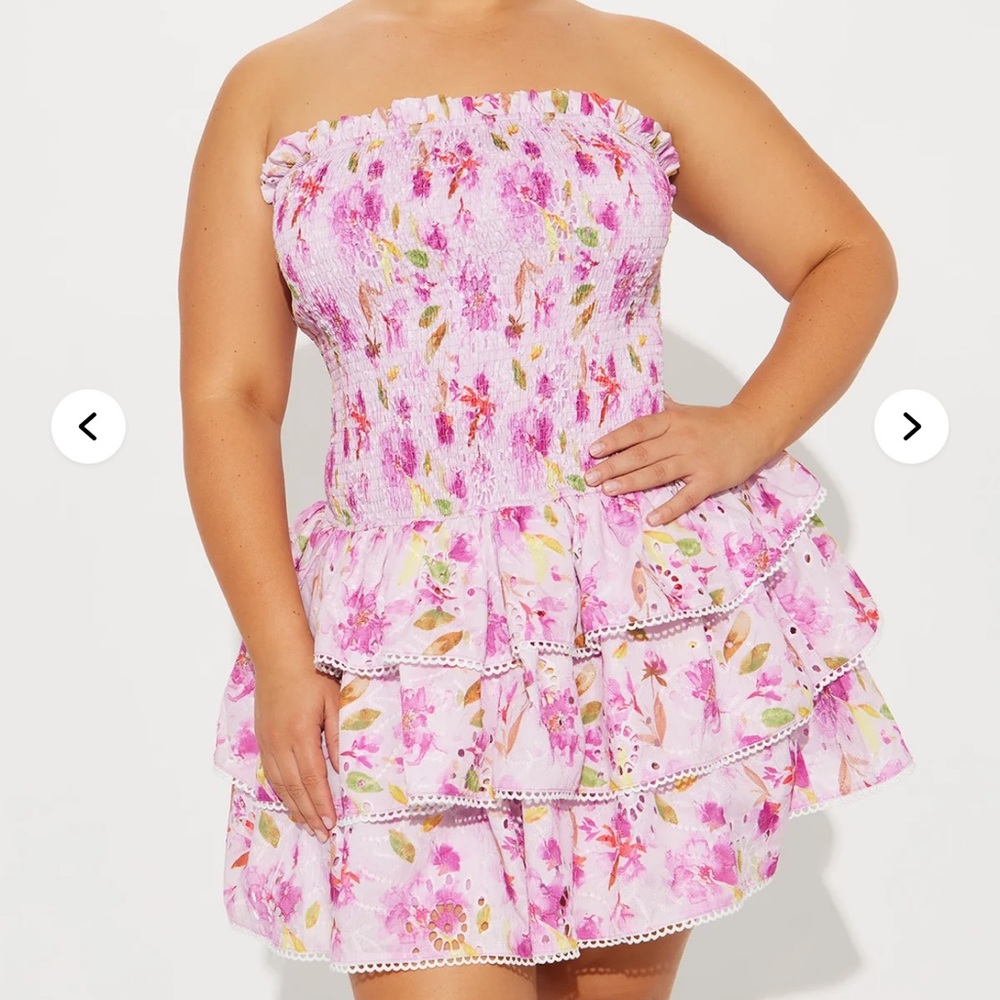Fashion Nova Strapless Pink Floral Dress